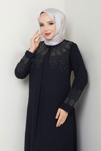 moda selvim Abaya 2032OZT1013 Navy Blue - Thumbnail