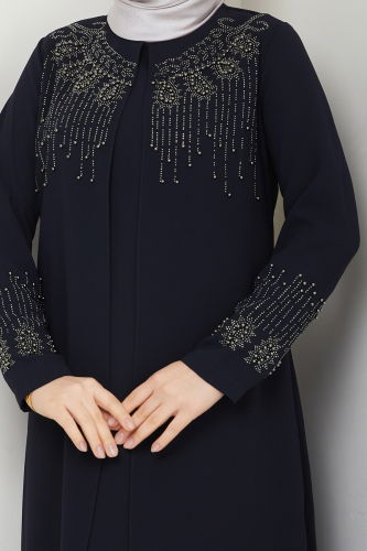 moda selvim Abaya 2032OZT1013 Navy Blue - Thumbnail