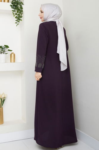 moda selvim عباءة أرجواني 2032OZT1013 - Thumbnail
