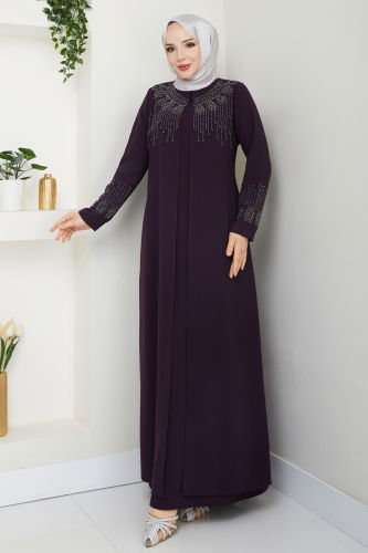 moda selvim عباءة أرجواني 2032OZT1013 - Thumbnail