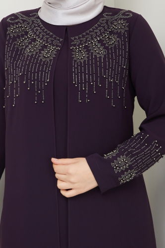 moda selvim عباءة أرجواني 2032OZT1013 - Thumbnail