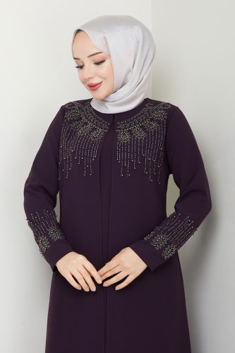 moda selvim عباءة أرجواني 2032OZT1013 - Thumbnail