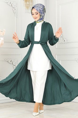 moda selvim Abaya 203YNS793 Emerald - Thumbnail