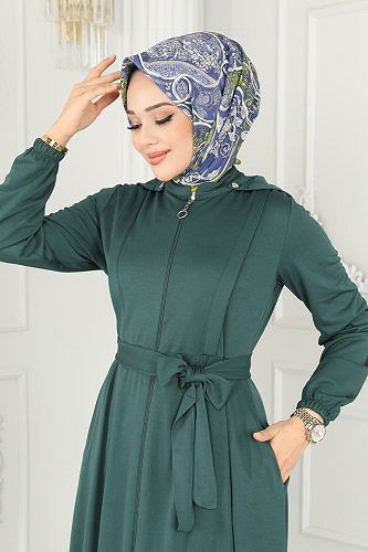 moda selvim Abaya 203YNS793 Emerald - Thumbnail