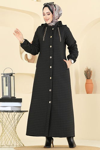moda selvim Abaya 2070DFL152 Black - Thumbnail
