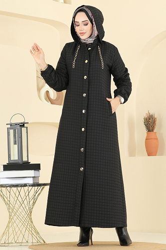 moda selvim Abaya 2070DFL152 Black - Thumbnail