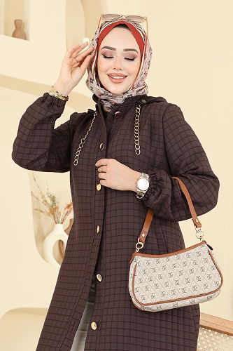 moda selvim Abaya 2070DFL152 Brown - Thumbnail