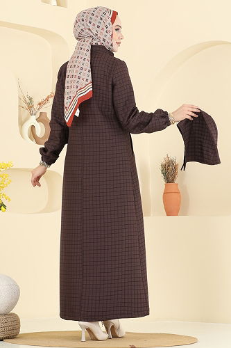moda selvim Abaya 2070DFL152 Brown - Thumbnail
