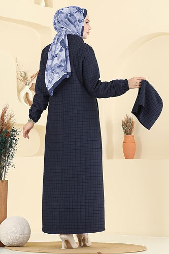 moda selvim Abaya 2070DFL152 Dark Navy Blue - Thumbnail