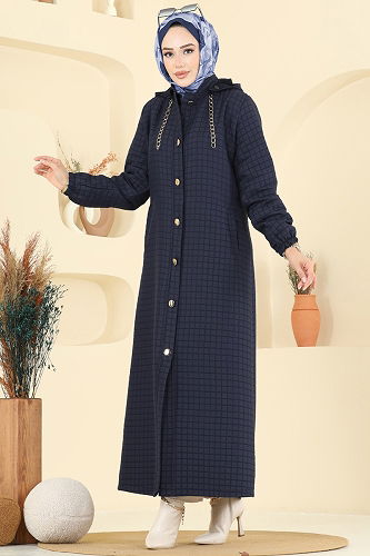 moda selvim Abaya 2070DFL152 Dark Navy Blue - Thumbnail