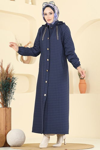 moda selvim Abaya 2070DFL152 Navy Blue - Thumbnail