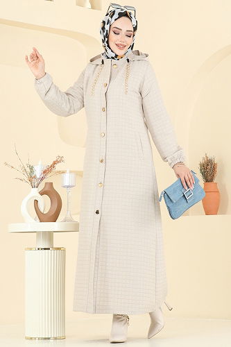 moda selvim Abaya 2070DFL152 Stone - Thumbnail