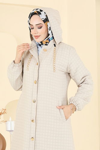 moda selvim Abaya 2070DFL152 Stone - Thumbnail