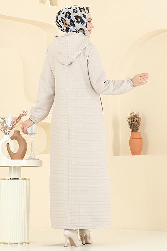 moda selvim عباءة بيج 2070DFL152 - Thumbnail