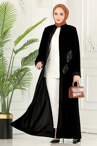 moda selvim Abaya 2070EDM718 Black - Thumbnail