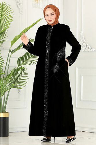 moda selvim Abaya 2070EDM718 Black - Thumbnail