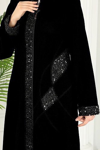 moda selvim Abaya 2070EDM718 Black - Thumbnail