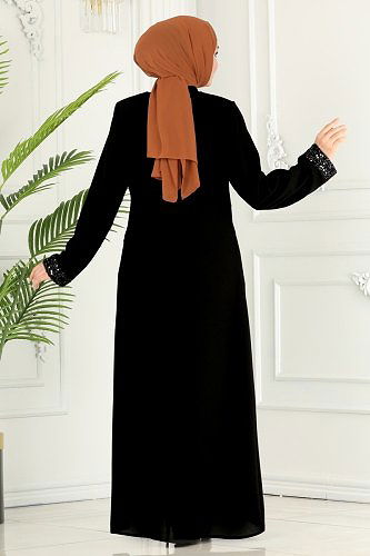 moda selvim Abaya 2070EDM718 Black - Thumbnail