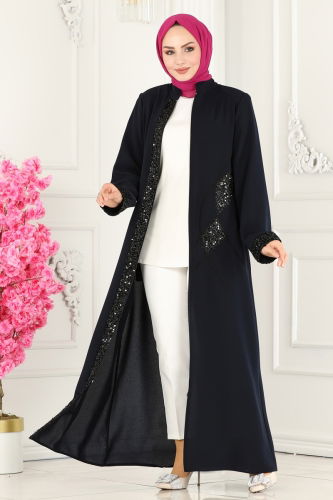 moda selvim Abaya 2070EDM718 Navy Blue - Thumbnail