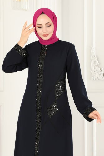 moda selvim Abaya 2070EDM718 Navy Blue - Thumbnail