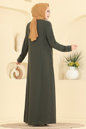 moda selvim عباءة اخضر عفني 2091OZT1013 - Thumbnail