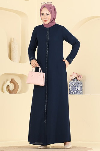 moda selvim Abaya 2091OZT1013 Navy Blue - Thumbnail