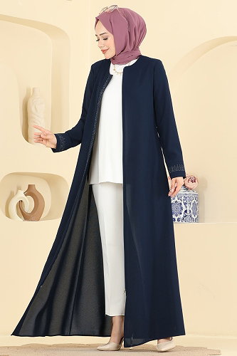moda selvim عباءة كحلي 2091OZT1013 - Thumbnail