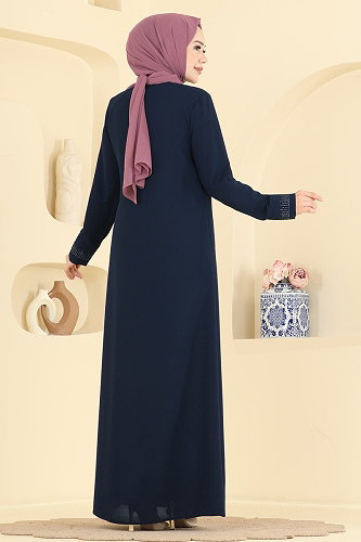 moda selvim عباءة كحلي 2091OZT1013 - Thumbnail