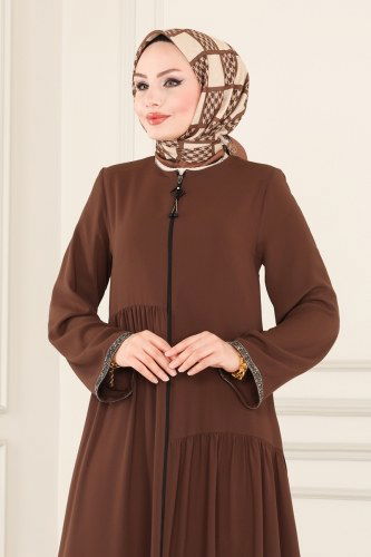 moda selvim Abaya 2096EDM718 Brown - Thumbnail