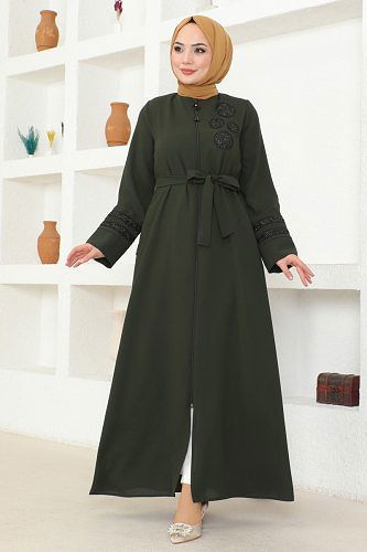 moda selvim Abaya 2131EDM718 Khaki - Thumbnail
