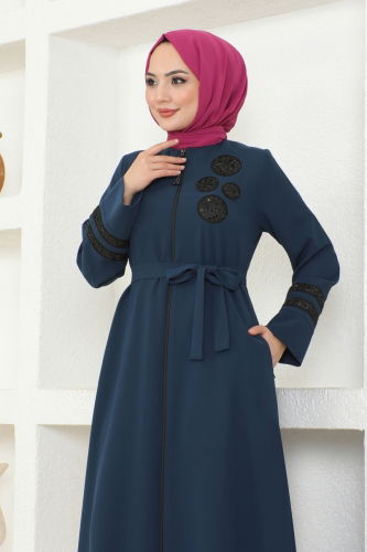 moda selvim Abaya 2131EDM718 Petroleum - Thumbnail