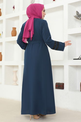 moda selvim Abaya 2131EDM718 Petroleum - Thumbnail