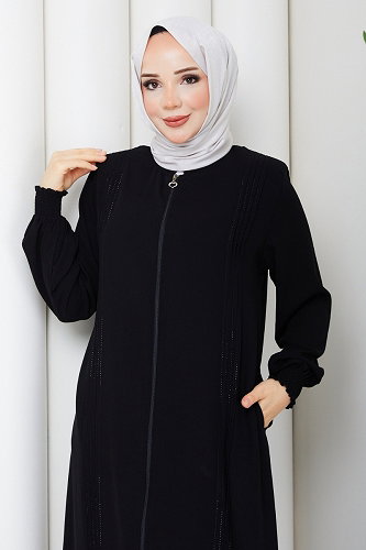 moda selvim عباءة أسود 2131OZT1013 - Thumbnail