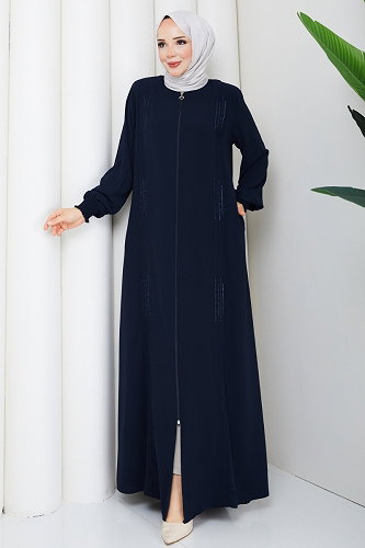 moda selvim Abaya 2131OZT1013 Navy Blue - Thumbnail