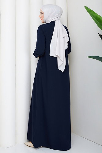 moda selvim Abaya 2131OZT1013 Navy Blue - Thumbnail