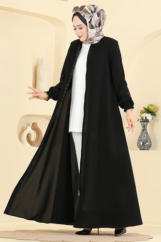 moda selvim عباءة أسود 2132OZT1013 - Thumbnail