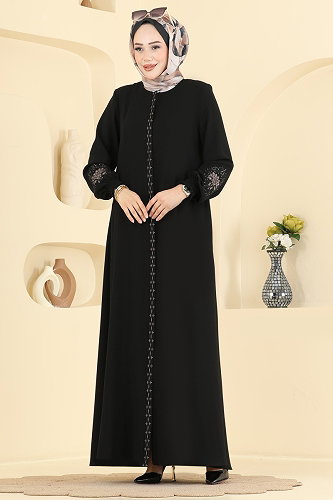 moda selvim عباءة أسود 2132OZT1013 - Thumbnail