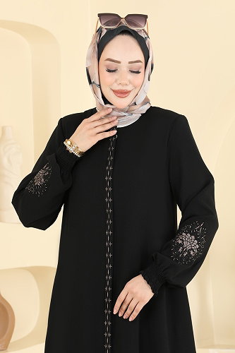 moda selvim عباءة أسود 2132OZT1013 - Thumbnail