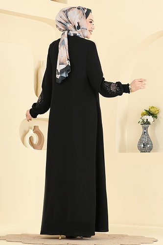 moda selvim عباءة أسود 2132OZT1013 - Thumbnail