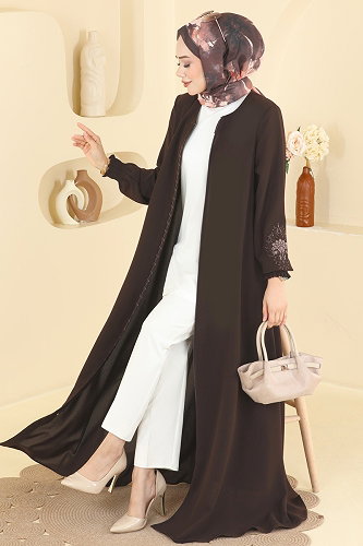 moda selvim Abaya 2132OZT1013 Brown - Thumbnail