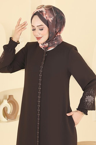 moda selvim Abaya 2132OZT1013 Brown - Thumbnail