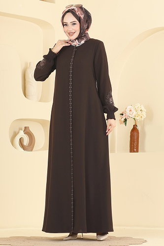 moda selvim Abaya 2132OZT1013 Brown - Thumbnail
