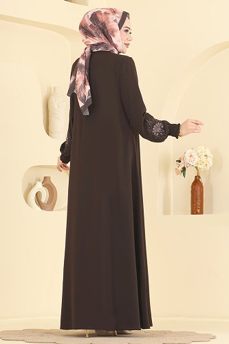 moda selvim Abaya 2132OZT1013 Brown - Thumbnail