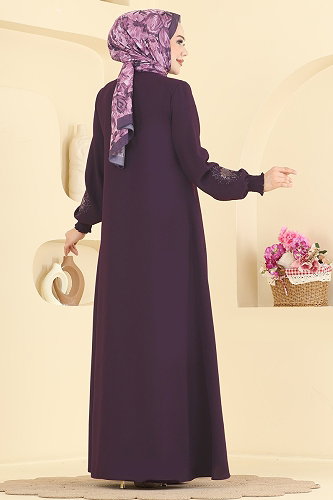 moda selvim Abaya 2132OZT1013 Damson - Thumbnail