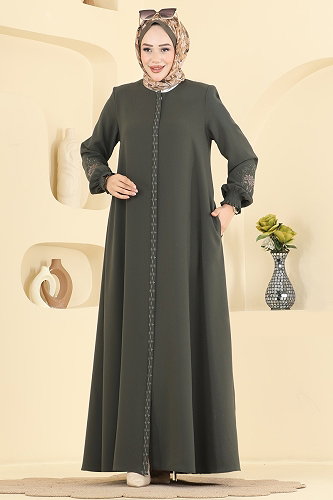 moda selvim Abaya 2132OZT1013 Khaki - Thumbnail