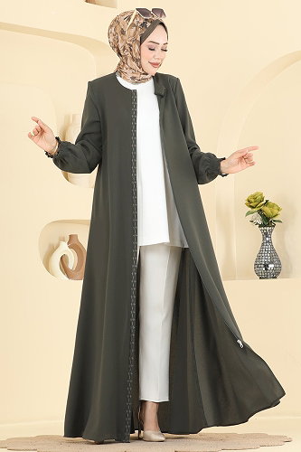 moda selvim عباءة اخضر عفني 2132OZT1013 - Thumbnail