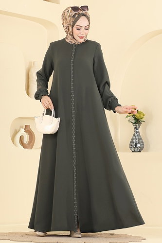 moda selvim عباءة اخضر عفني 2132OZT1013 - Thumbnail
