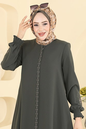 moda selvim عباءة اخضر عفني 2132OZT1013 - Thumbnail