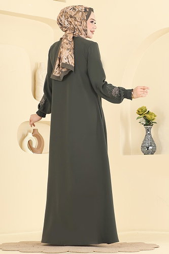 moda selvim عباءة اخضر عفني 2132OZT1013 - Thumbnail