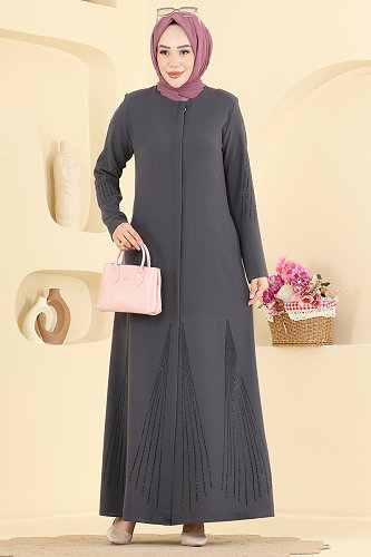 moda selvim عباءة رمادي غامق 2133OZT1013 - Thumbnail